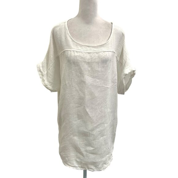 Lungo L’arno 100% Linen Tunic Short Sleeve Top White Blouse size 2X - Picture 1 of 7